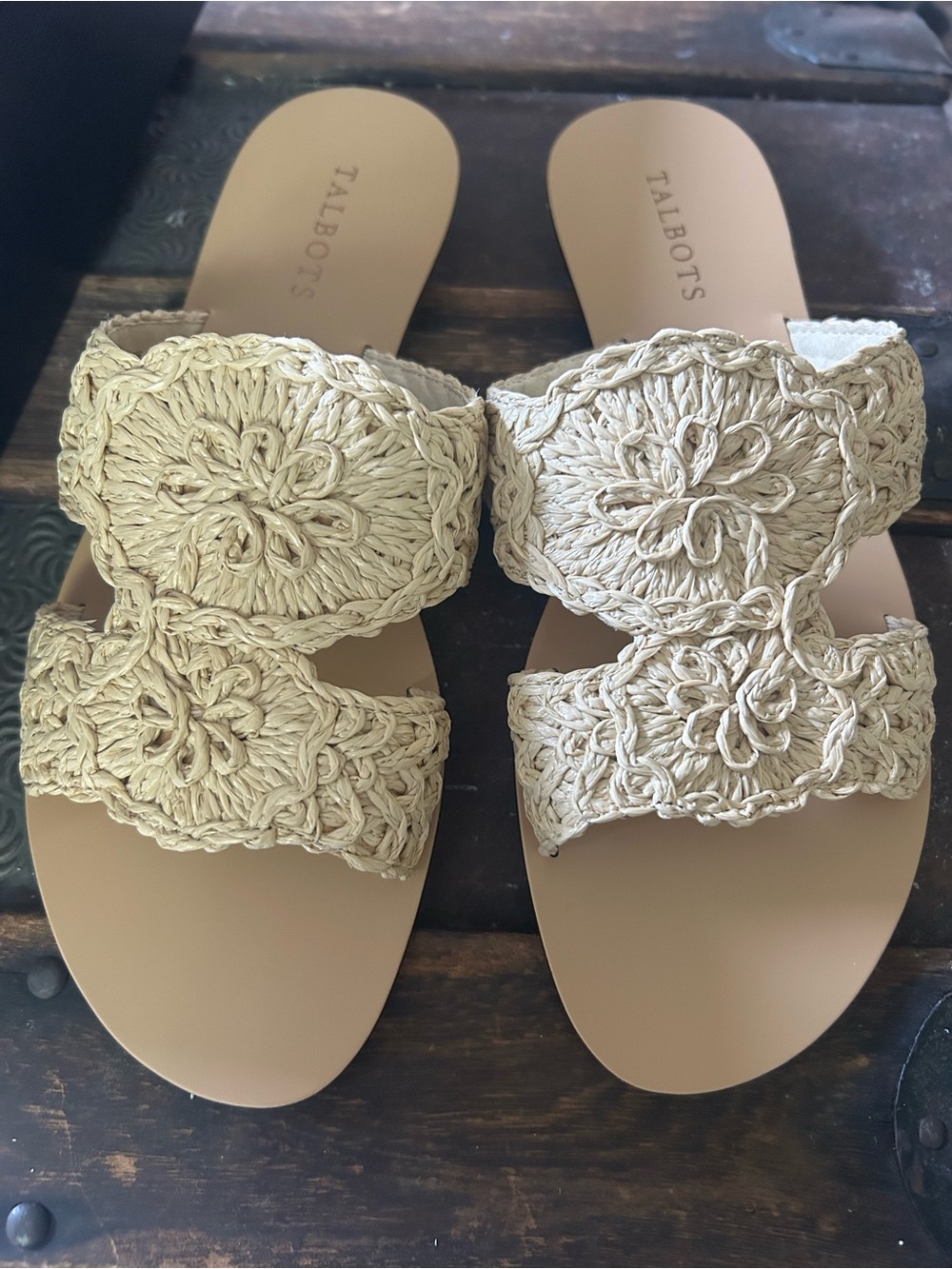 NWB Talbots Natural Hannah Macrame Straw Sandals 8M